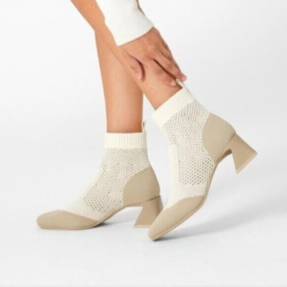 Vivaia Shoes - Vivaia Melissa Perforated Square Toe Heeled Knit Ankle Boots with Block Heels